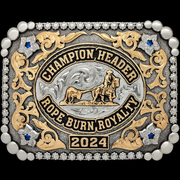 The Ellensburg Custom Belt Buckle is sure to turn heads! Built with gorgeus bead corners, berry edge and bronze scrolls. Customize it now for your rodeo event!